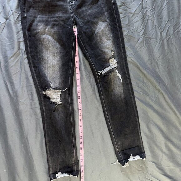 Kancan 4 button high rise distressed black jeans size 7 / 27 skinny - Picture 3 of 9